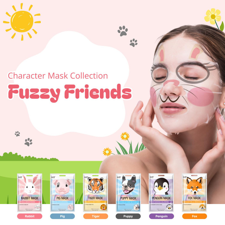 Epielle Character Face Mask Fuzzy Friends 6 Pack Fun Effective Korean Skin Care Spa Party Favors Stocking Stuffers Birth