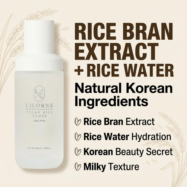 LICORNE Vegan Rice Toner Daily Exfoliating Face Toner for Glass Skin AHAPHA Rice Water for Uneven Texture Pores Gentle R