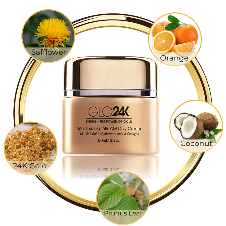 GLO24K Moisturizer Face Cream with 24K Gold Vitamins Collagen Retinol Hyaluronic Acid Hyaluron Acid Cream for Hydration