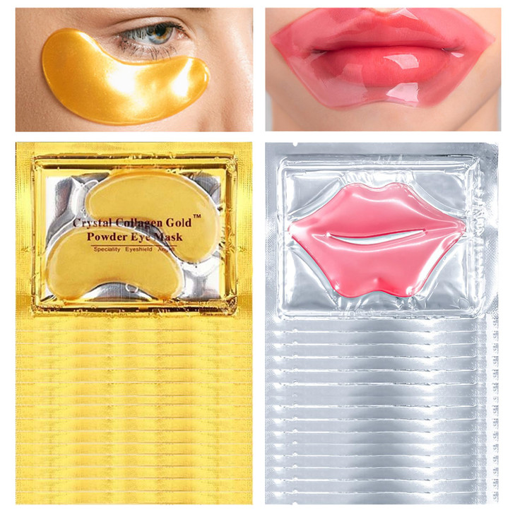 PERVALA 30PCS Lip Mask Under Eye Mask 24K Under Eye Patches for Puffy Eyes Pink Lip Masks Skincare Effectively Moisturiz