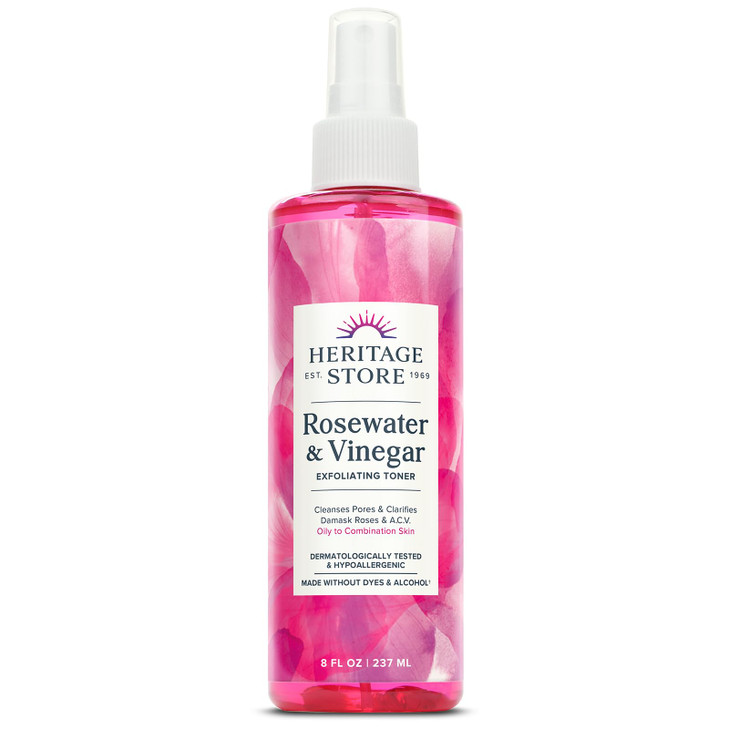 HERITAGE STORE Rosewater Vinegar Exfoliating Toner with Apple Cider Vinegar Oily to Combination Skin Refreshing Facial M