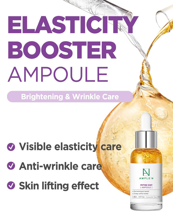 AMPLEN Peptide Shot Ampoule AntiAging Face Ampoule with Peptide Threads to Minimize Wrinkles and Improve Firmness Serum