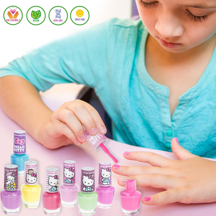 Townley Girl Hello Kitty 8 Pack Nail Polish,Water-Based, Non-Toxic, Peel-Off Set Girls Kids Ages 3+, Perfect for Parties, Sleepovers & Makeovers