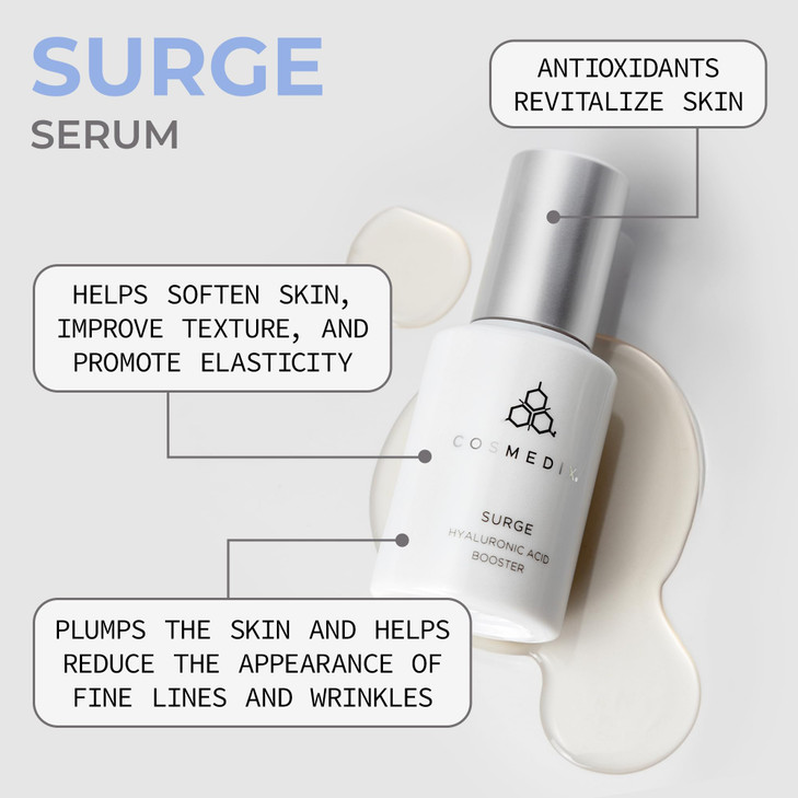 COSMEDIX Surge Hyaluronic Acid Booster Serum UltraHydrating Face Serum with Vitamin C Niacinamide Softens Brightens Mois