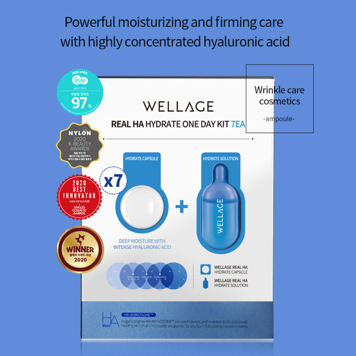 WELLAGE Real Hyaluronic Acid Hydrate One Day Kit Serum 7ea Korean Beauty Secret Ampoule High Concentration HA Ceramide 8