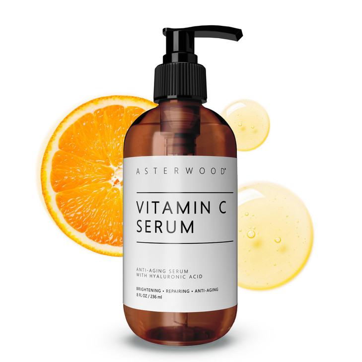Asterwood Vitamin C Face Serum with Hyaluronic Acid Smoothing Hydrating Supports Collagen Production FragranceFree 8 Fl