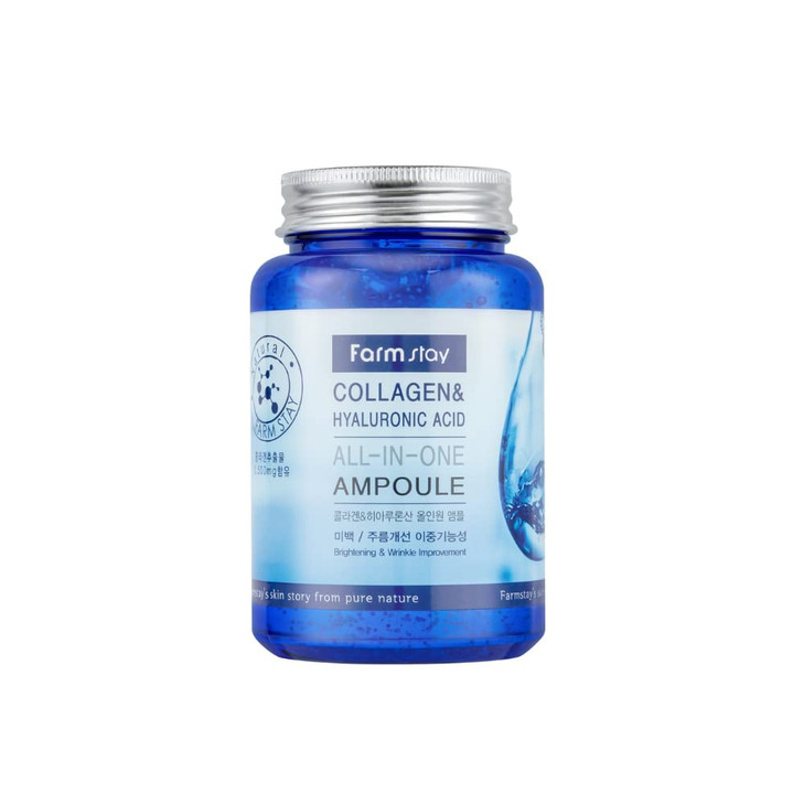 Farmstay Collagen and Hyaluronic Acid AllinOne Ampoule Face Serum Reduces Fine Lines and Wrinkles Serum for Face with Ma