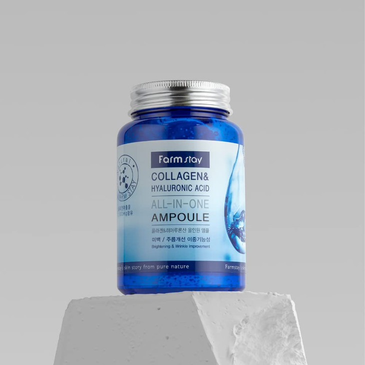 Farmstay Collagen and Hyaluronic Acid AllinOne Ampoule Face Serum Reduces Fine Lines and Wrinkles Serum for Face with Ma