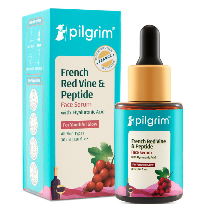 Pilgrim Face Serum with French Red Vine Peptides Hyaluronic Acid Hydrating Firming Lightweight Daily Facial Serum Smooth