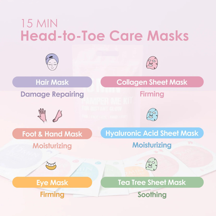 Naisture 15 Min Pamper Me Kit Korean Spa Skincare Gift Set for WomenHead to Toe with Hair Face Eye Hand Foot Masks 7 pcs
