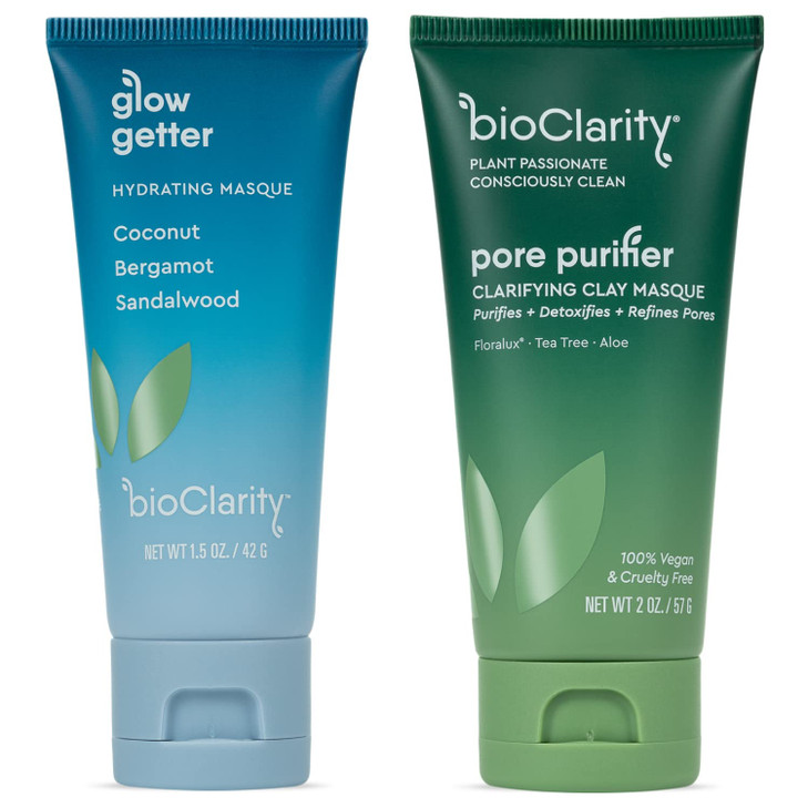 BioClarity Face Mask Set Includes Clarifying and Hydrating Masks for Soft Smooth Refreshed Skin 100 Vegan Ingredients Wi