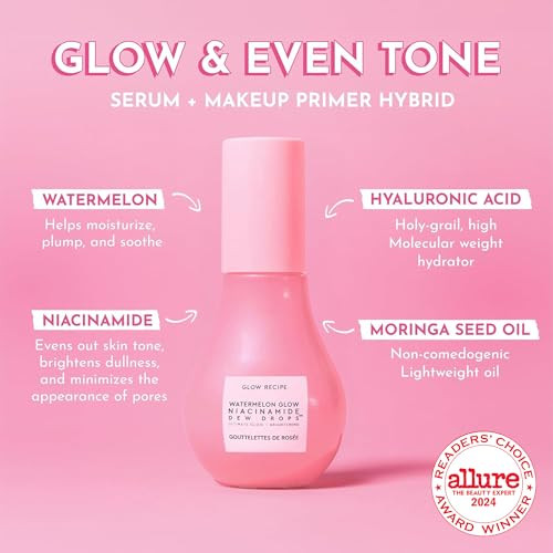 Glow Recipe Watermelon Niacinamide Dew Drops Brightening Plumping Hydrating Face Serum Makeup Primer Liquid Highlighter