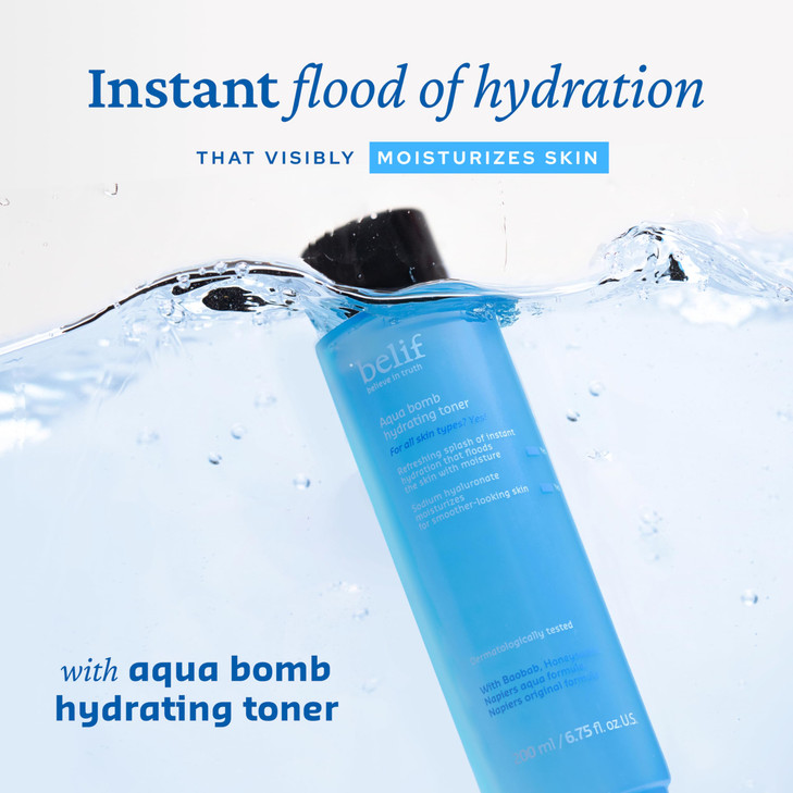 belif Niacinamide Hydrating Toner Aqua Bomb Lightweight Cooling Toner with Hyaluronic Acid Soothing and Balancing Formul