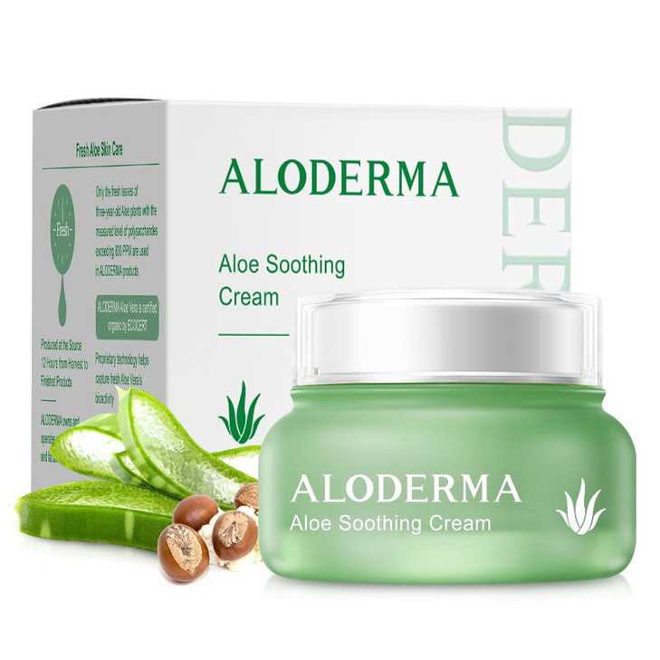 Aloderma Soothing Face Cream Made with 75 Organic Aloe Vera Calming Facial Cream with Squalane Vitamin E for Dry Sensiti