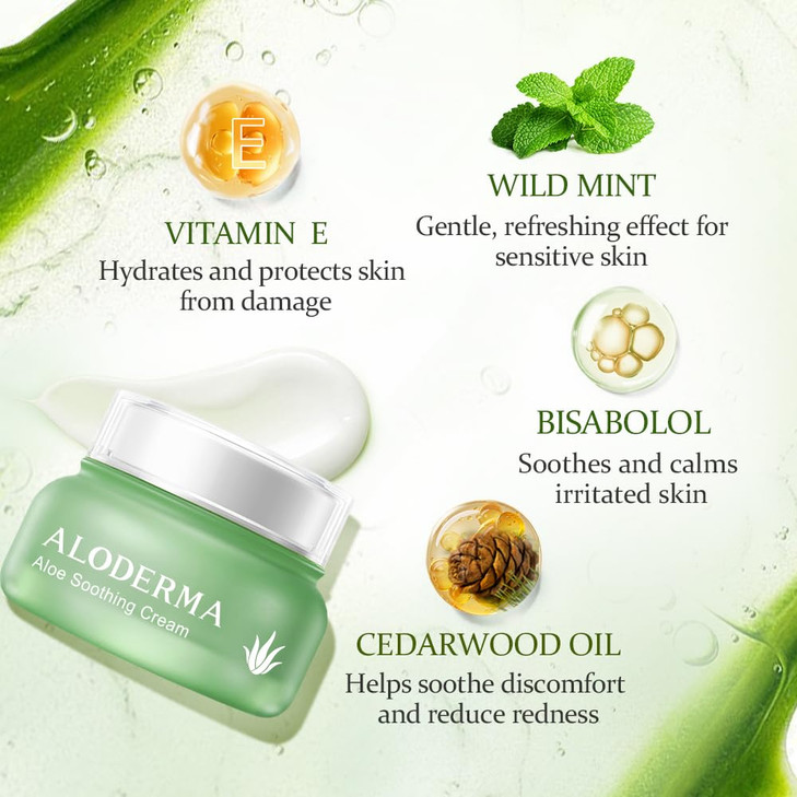 Aloderma Soothing Face Cream Made with 75 Organic Aloe Vera Calming Facial Cream with Squalane Vitamin E for Dry Sensiti