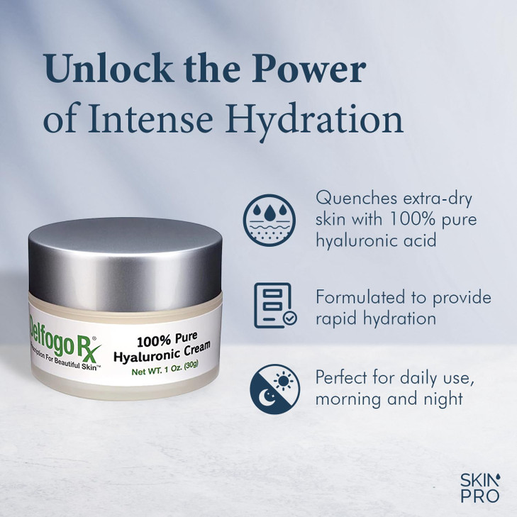 Delfogo Rx 100 Pure Hyaluronic Acid Cream for Face Deep Hydration Moisturizer for Dry Skin Anti Aging Facial Plumping Da