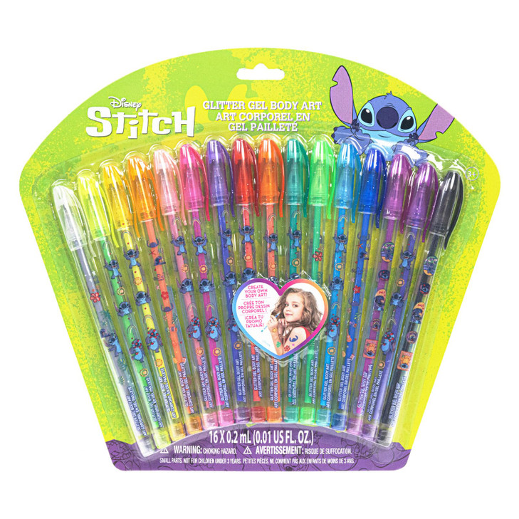 Townley Girl Disney Stitch 16 Piece Glitter Pen Body Art Set Glittery and Bright Colors Ages 3