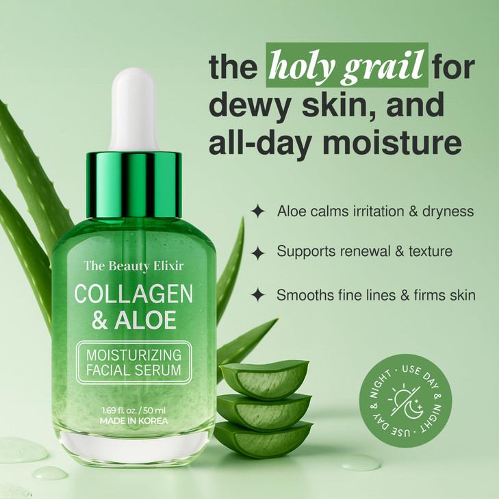 The Beauty Elixir Aloe Collagen Serum For Face Dermatologist Tested AntiAging Ultra Hydrating Aloe Vera Gel For Face Nat