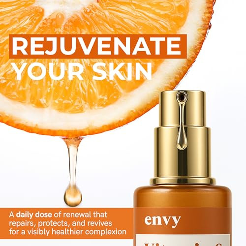 Envy Vitamin C Serum with Vitamin E Glycerin Skin Dark Spot Reduction AntiAging Dermatologist Tested Hydrating Glass Ski