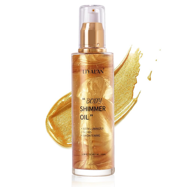 Liyalan Shimmer Body Oil 5 Color Gold 338 Fl Oz Face Glow Pearl Highlighter Illuminator Body Makeup Shine Glitter Gold L