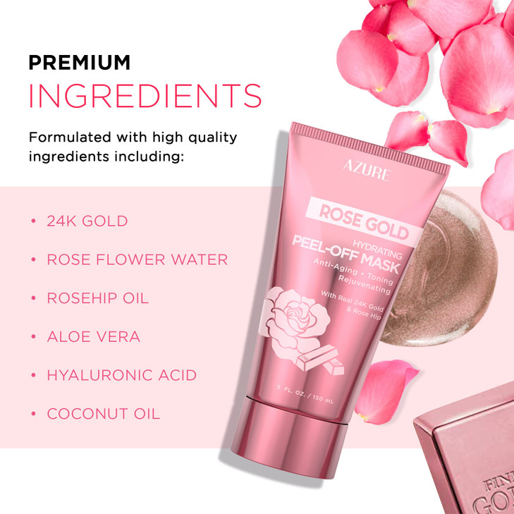 Azure Cosmetics Rose Gold Hydrating Peel Off Face Mask Anti Aging Toning Rejuvenating Removes Blackheads Dirt Oils With