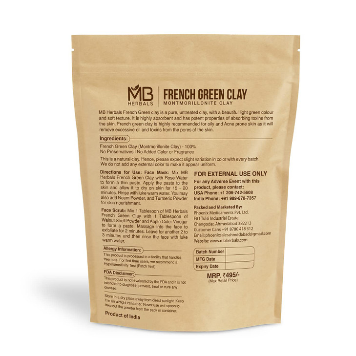 MB Herbals French Green Clay 8 oz 05 lb 227 Gram 100 Pure Montmorillonite Clay Absorbs Excess Oil Detoxifies Skin Recomm