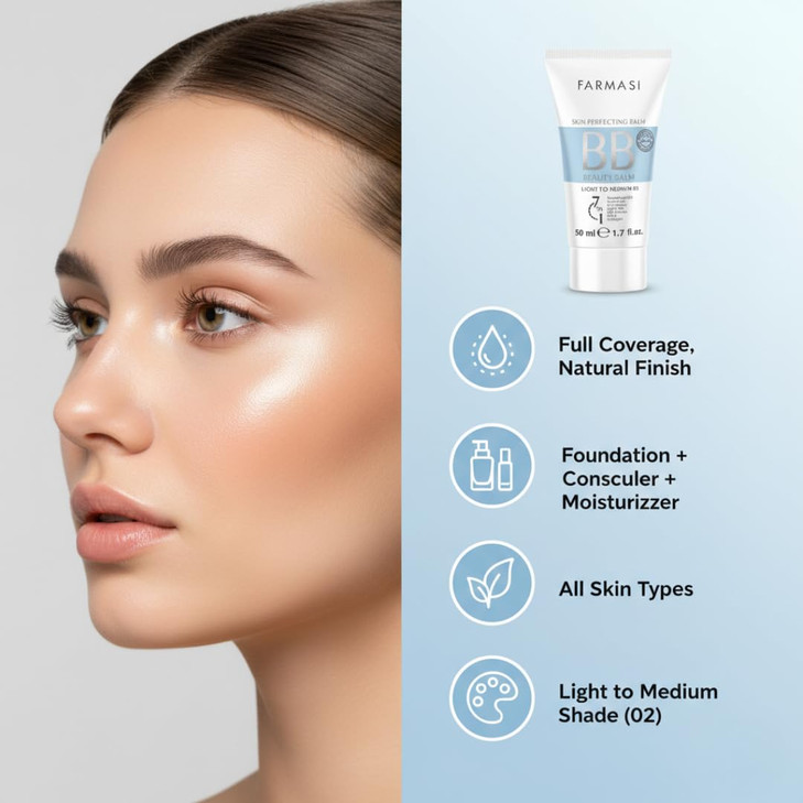 FARMASi BB Cream Beauty Balm Tinted Moisturizer with SPF 15 Lightweight Matte Finish Buildable Coverage Face Makeup 17 f