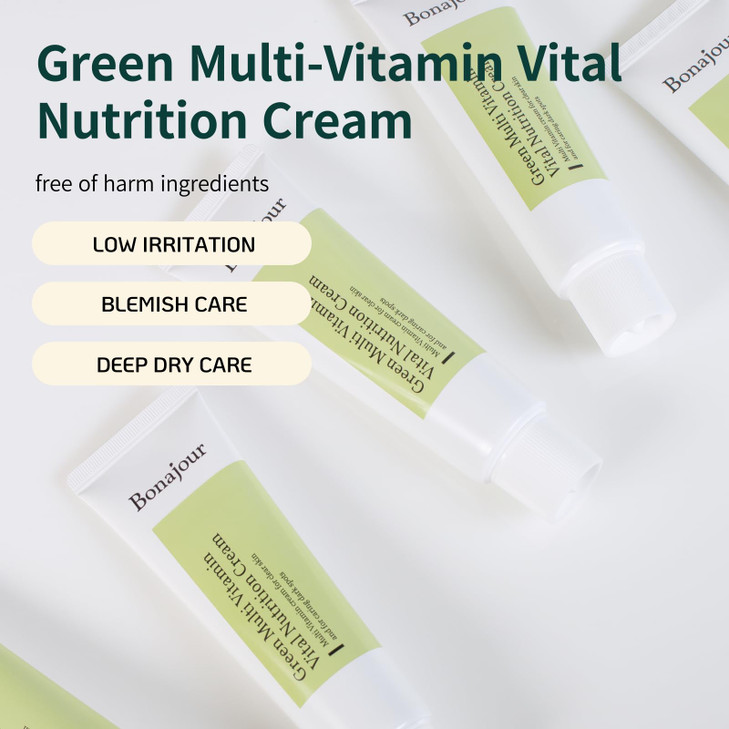 BONAJOUR Vegan Natural Green Multi Vitamin Moisturizing Cream for Face 70 Vitamin Anti Aging Brightening Remove Dark Spo