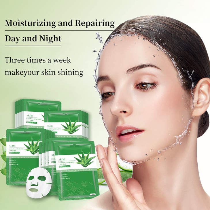 YAFUSIPE Face Masks Skincare Sheet Mask Aloe Vera Sheets Mask Hydrating Face Masks Soothing Facial Mask for All SkinType