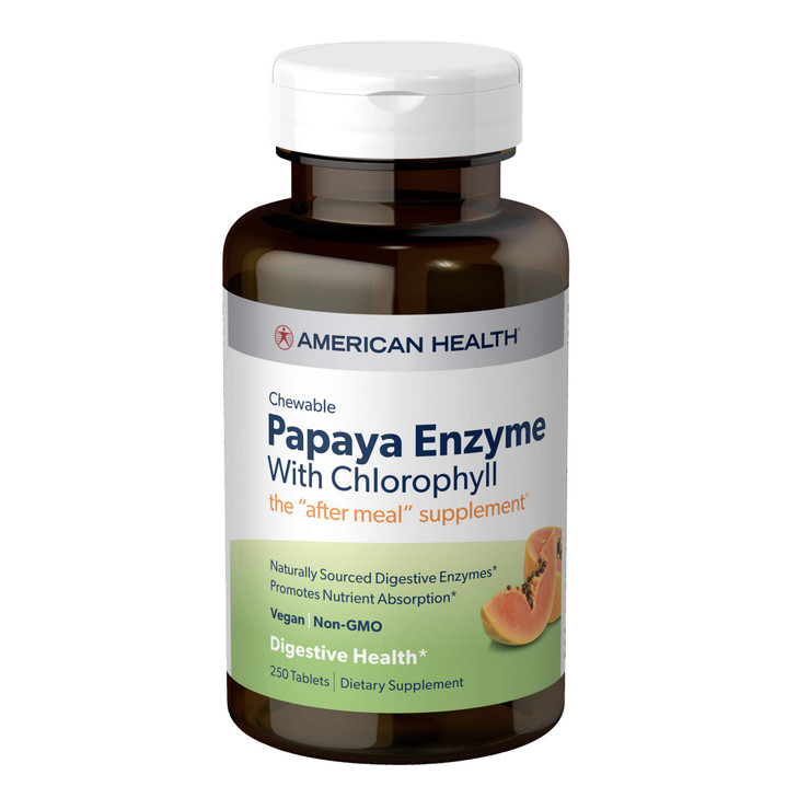 American Health Papaya Enzyme Chewable Tablets - Promotes Nutrient Absorption, Helps Digestion and Freshens Breath with Chlorophyll & Pepermint Oil - online at globaldelivered