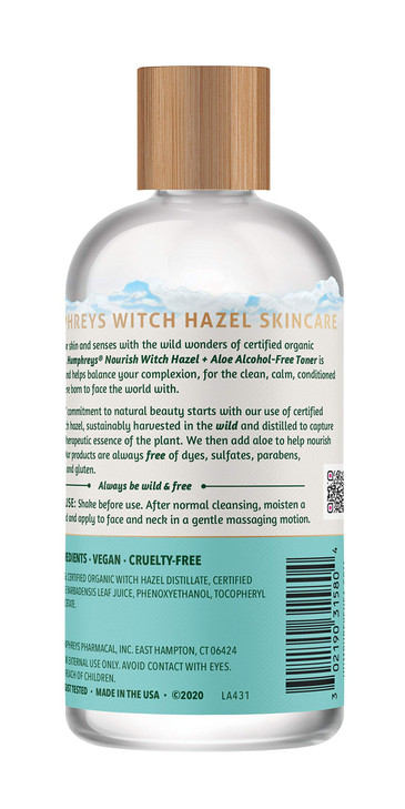 Humphreys Witch Hazel Nourishing Toner Wild Harvested Witch Hazel Aloe AlcoholFree Natural Hydrating Soothing 8 Fl Oz