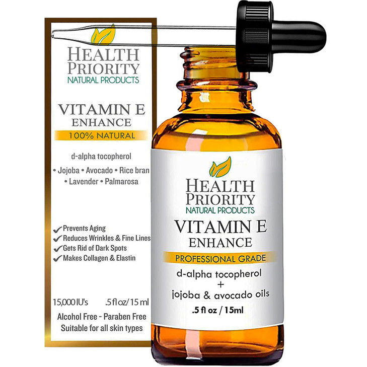 Health Priority NaturalsVitamin E Oil for FaceHair Organic Handmade NonGMO GlutenFree Vegan For Scars Wrinkles Stretch M