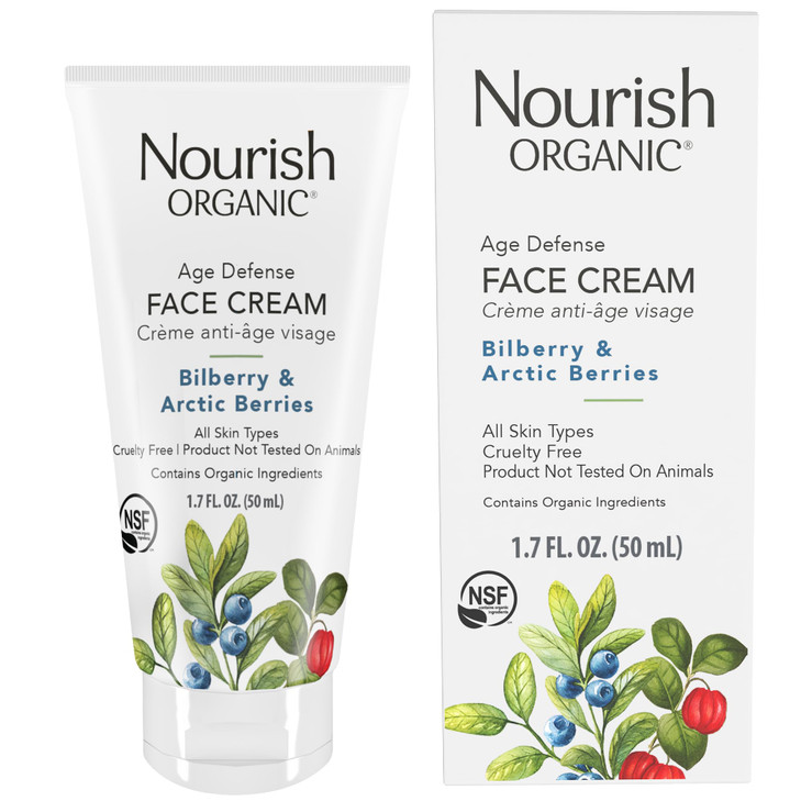 Nourish Organic Face Cream Bilberry Arctic Berries Age Defense Formula with Aloe Vera Borage Oil 17 Oz Washable Cotton R