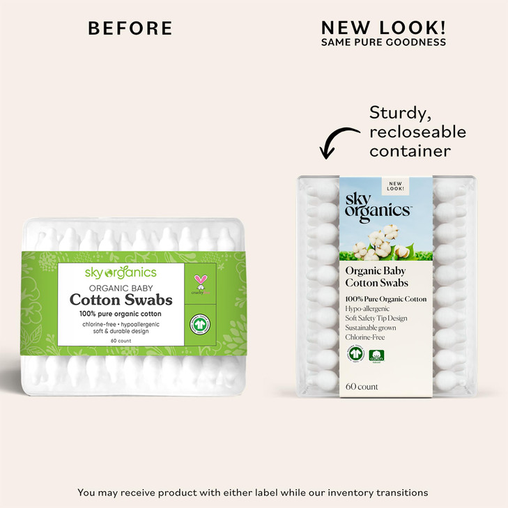 Sky Organics Organic Baby Cotton Swabs 60 ct Ultra Soft Baby Safe Tips Strong Durable Hypoallergenic Chlorine Free Natur