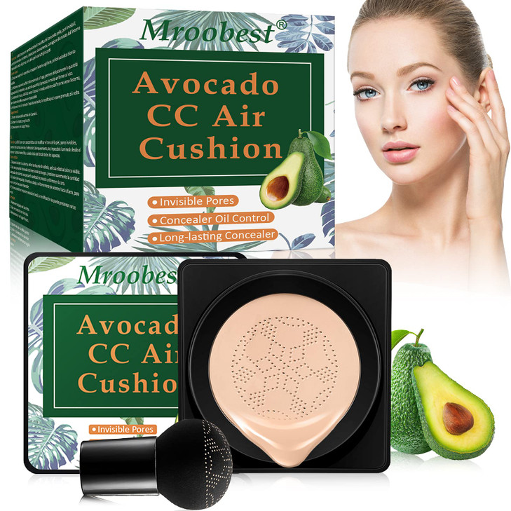 Mroobest BB Air Cushion Avocado BB Cream CC Cream AllDay Lasting Nude Makeup Foundation with Mushroom Air Cushion Even S