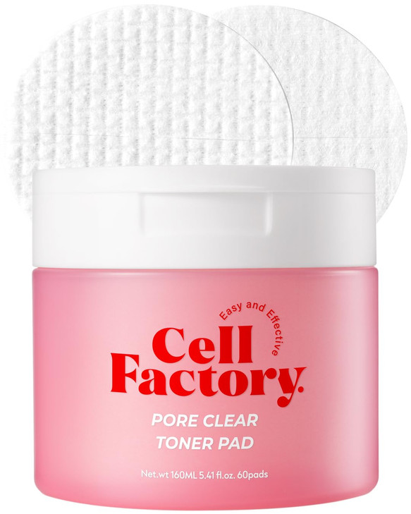 CELL FACTORY Pore Clear Toner Pad Vegan Skin Safety Tested Peptides 60000ppm Retexturizing Sebum Control Pore Tightening