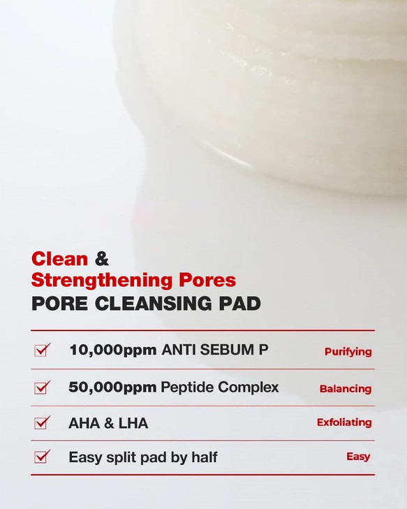 CELL FACTORY Pore Clear Toner Pad Vegan Skin Safety Tested Peptides 60000ppm Retexturizing Sebum Control Pore Tightening