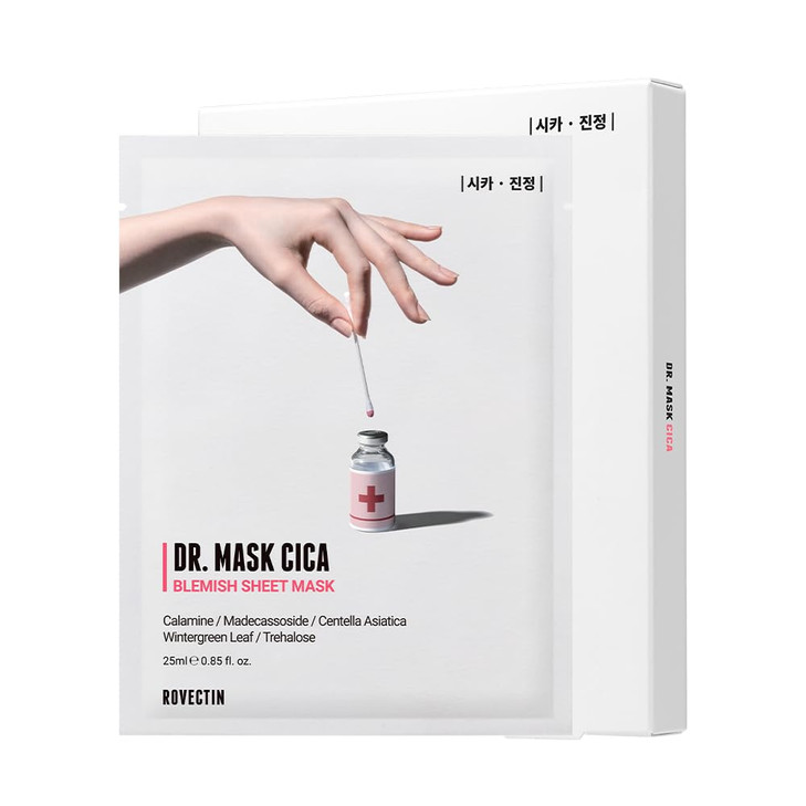 ROVECTIN Dr Mask Cica Blemish Sheet Mask Calming Soothing Face Mask Helps Reduce the Look of Blemishes Hydrates Comfort