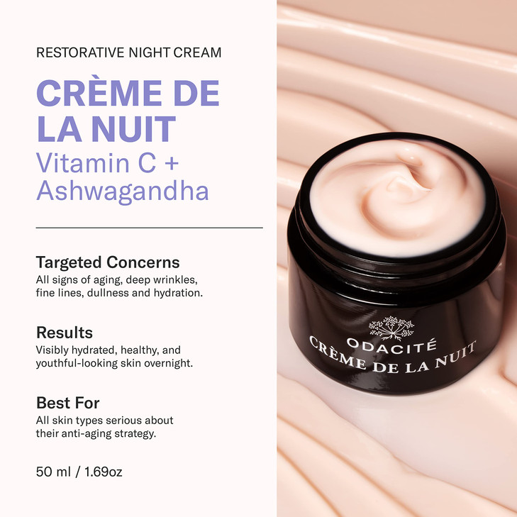Odacit Night Cream with Vitamin C Ashwagandha Creme De La Nuit Glow Recipe Anti Aging Facial Moisturizer for Dry Skin Wr