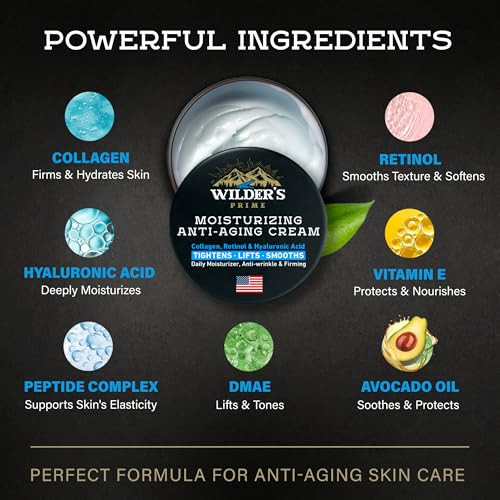 Mens Face Moisturizer Cream Anti Aging Wrinkle Mens Shave Lotion Made in USA Collagen Hyaluronic Acid Vitamins E A Avoca