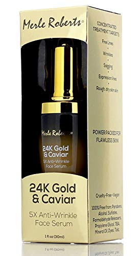 Merle Roberts 24k Gold and Caviar Serum Premium AntiAging Serum for Wrinkles Fine Lines and Expression Lines CrueltyFree