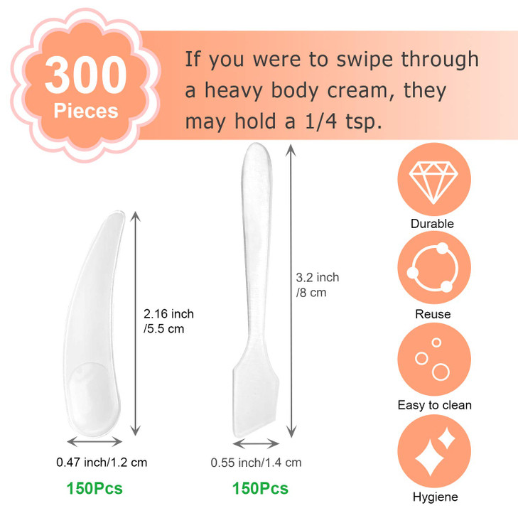 SumDirect Plastic Cosmetic Spatulas and Spoons 300 Pcs Disposable Mini Frosted Clear Makeup Mask Spatula