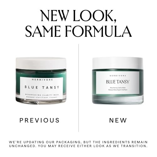 HERBIVORE Blue Tansy Resurfacing Clarity Mask Acne Clarifying Face Mask Reduces Redness Refines Pores for Oily Skin Vega