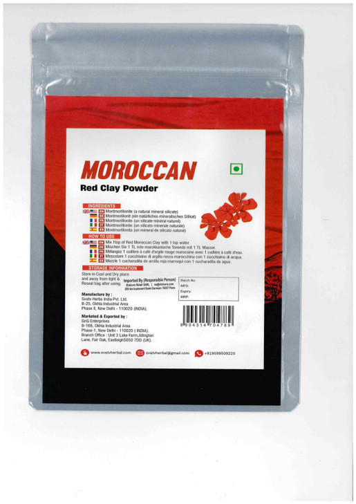 SVATV Red Moroccan Clay Powder Red Clay Skin care Hair Mask Face Scrub Skin Care Detox 227 Gram Half Pound 8 Ounce