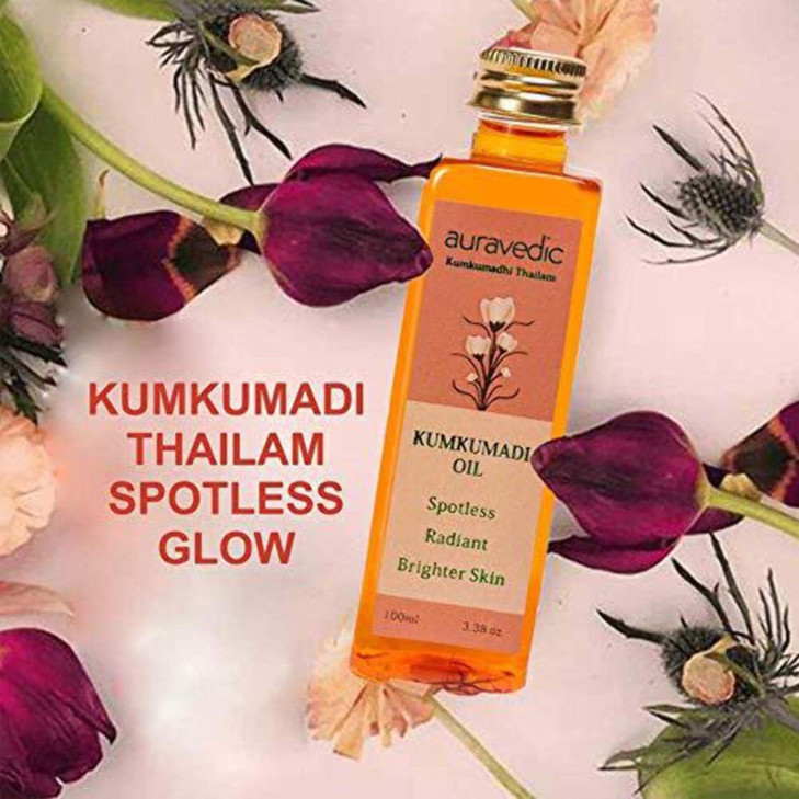 Auravedic Kumkumadi Oil with Pure Saffron Radiance Enhancing Face Oil for Dull Dry Uneven Skin Lightweight Hydrating For