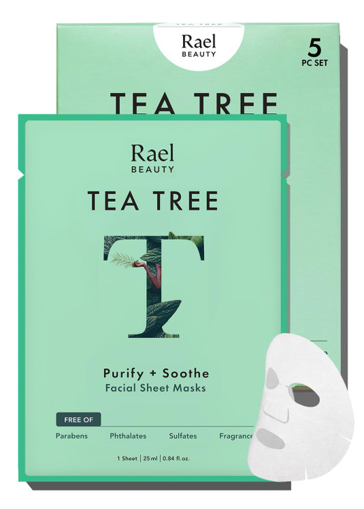 Rael Face Mask Skin Care Tea Tree Face Masks Bamboo Facial Sheet Mask Korean Skincare with Tea Tree Oil and Fruit Extrac