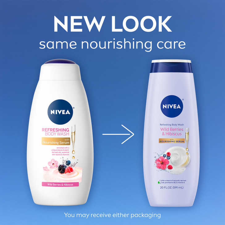 NIVEA Refreshing Wild Berries and Hibiscus Body Wash with Nourishing Serum Scented Body Wash for Women Enriched with Pro