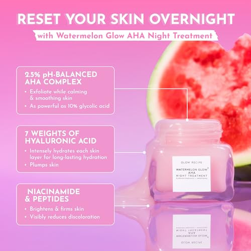 Glow Recipe Watermelon Glow AHA Night Treatment Overnight Resurfacing Mask with AHA Complex Hyaluronic Acid Niacinamide
