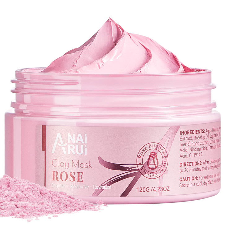 ANAI RUI Rose Facial Mask Deep Cleansing Clay Mask with Kaolin Pink Clay Gifts for Women Niacinamide Collagen Hyaluronic