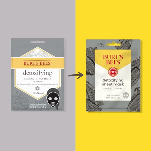Burts Bees Detoxifying Charcoal Facial Sheet Mask Single Use Face Mask 1 Count Pack of 4 Package May Vary